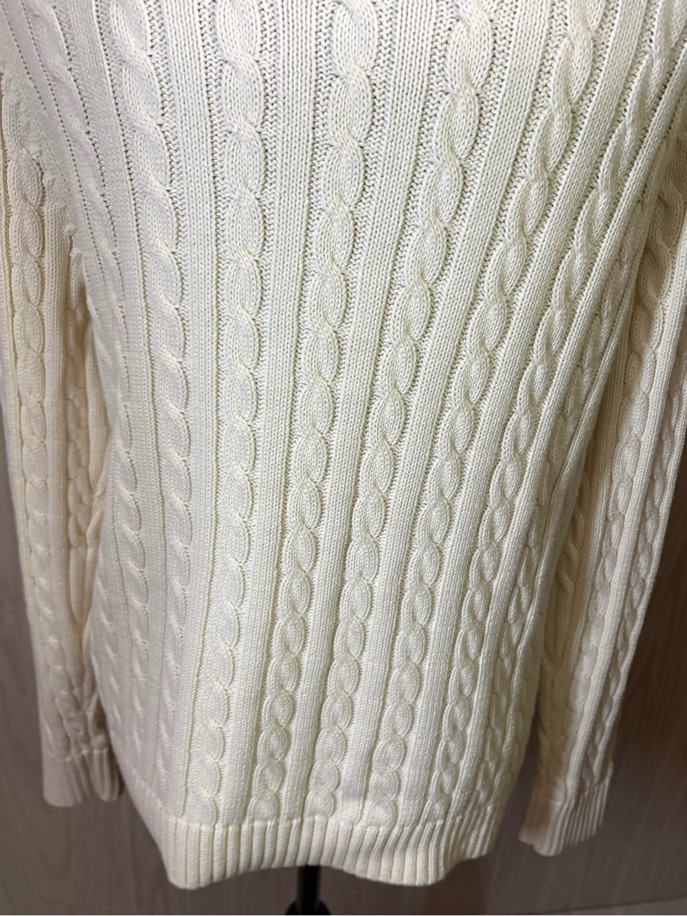 Lands’ End White Cable Knit Button-Front Cardigan Sweater L 12-14 - Picture 7 of 8